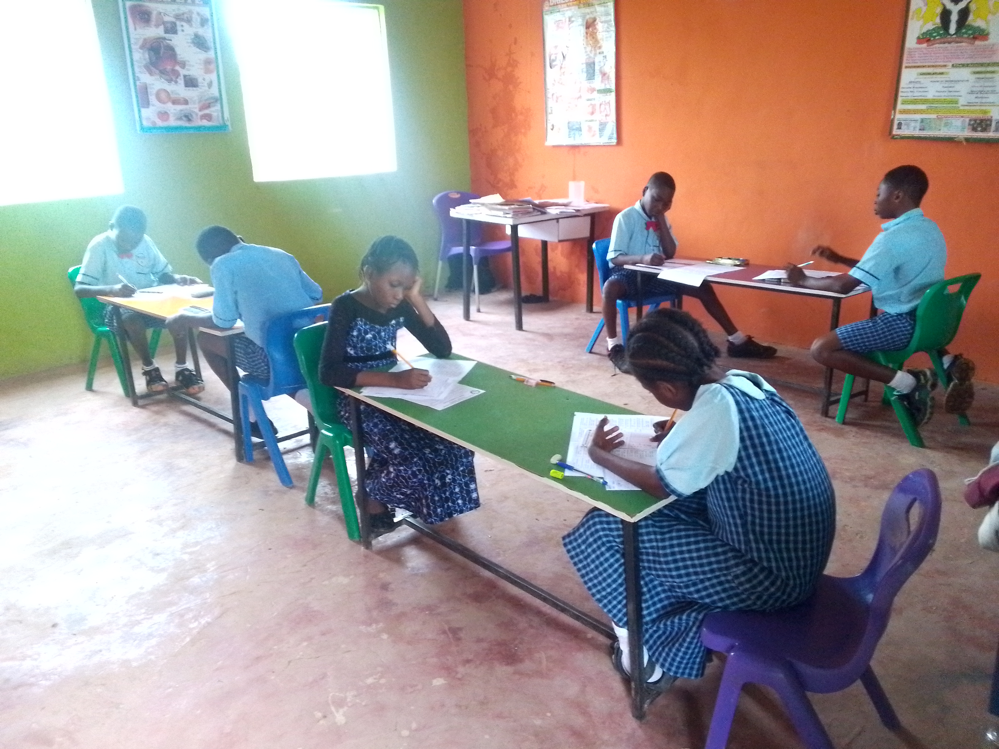 Primary school pupils studying